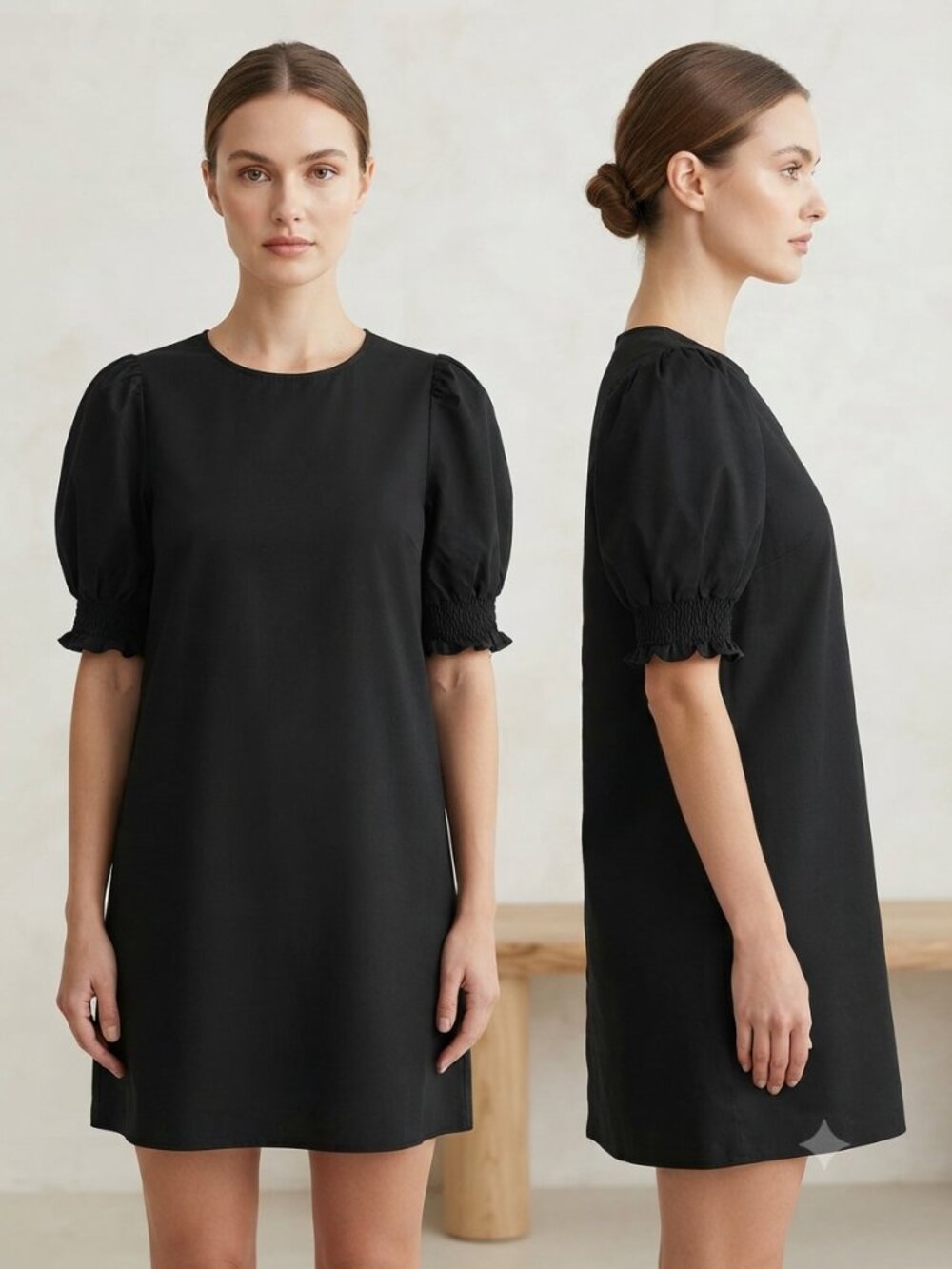 Vonda Black Ruffled Short Sleeves Mini Dress - Size Large NEW